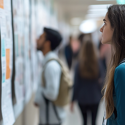Students looking at a poster presentations