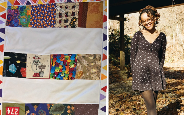 Maria McDill and her quilt "A Memoir"